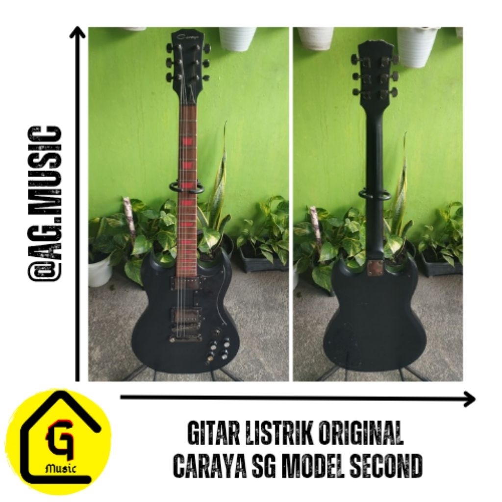 GITAR LISTRIK ORIGINAL CARAYA SG MODEL HITAM DOFF LOGO UTUH SECOND MURAH