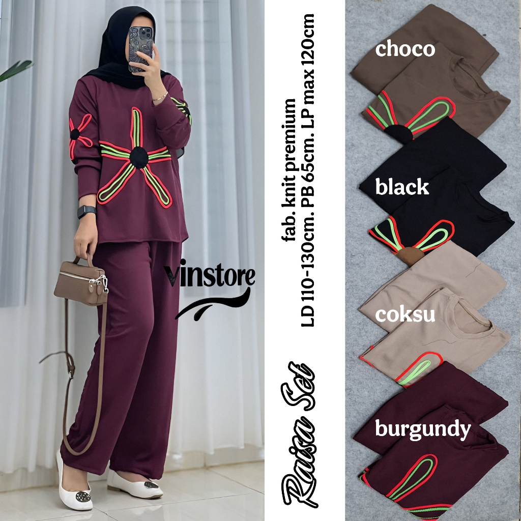 Setelan Raisa One Set  Kaos Knit Aster Premium Ld 130 120