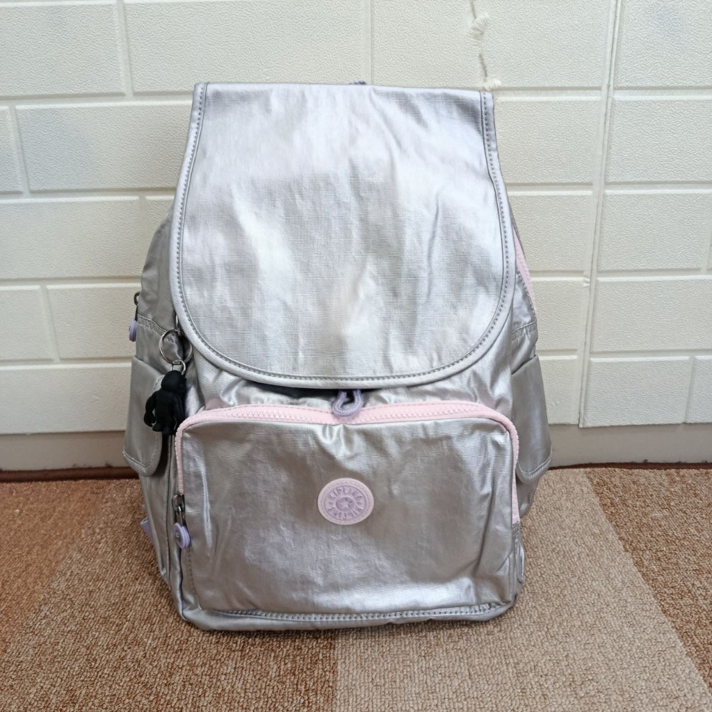 Tas Kipling City Pack Metallic Women's Backpack Original Ransel Wanita Silver Glow Met