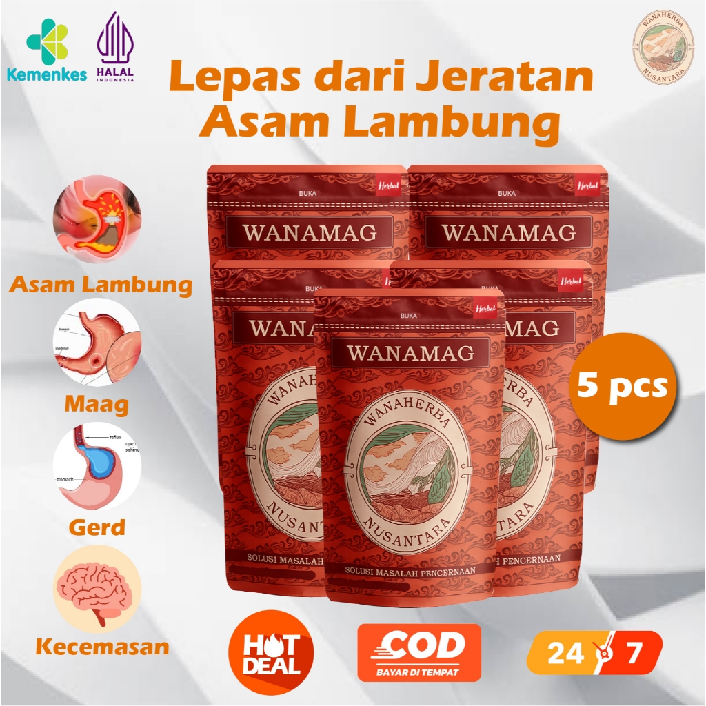 

5 Pcs Wanamag Minuman Herbal Terapi Pencernaan Obat Asam Lambung / Maag / Gerd / Anxiety Kecemasan / Panas Ulu Hati