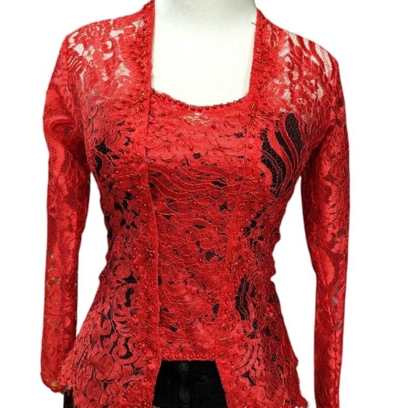 SALE Kebaya Brokat Metalik Payet, Model Bed/Kutu Baru, Lengan Panjang