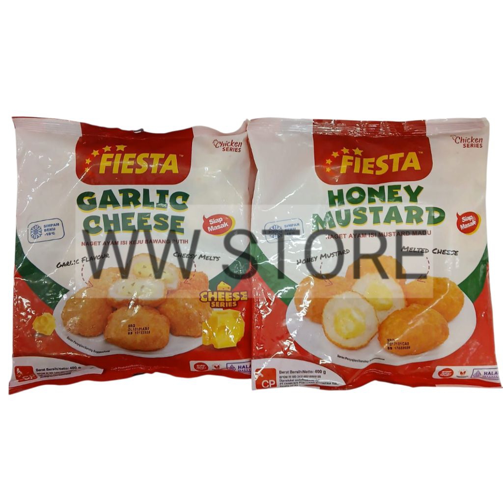 

Naget ayam isi keju bawang putih / saus madu SIAP MASAK halal MUI FIESTA GARLIC Melted CHEESE / HONEY MUSTARD NUGGET 400g