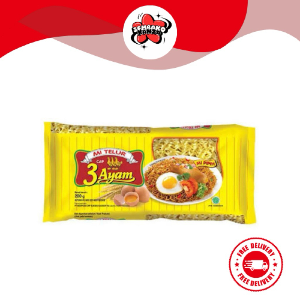 

Cap 3 Ayam Mi Telur Pipih Kuning 200gr l Sembako Kanzar