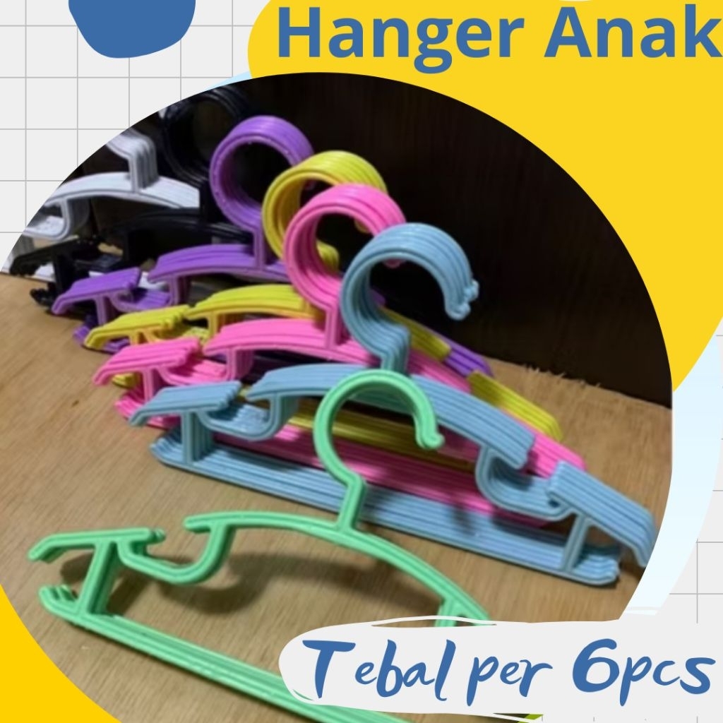 Hanger Gantungan Baju Anak tebal isi 6 pcs lebar 28cm Warna Soft Hanger Anak Murah Isi 6 Biji