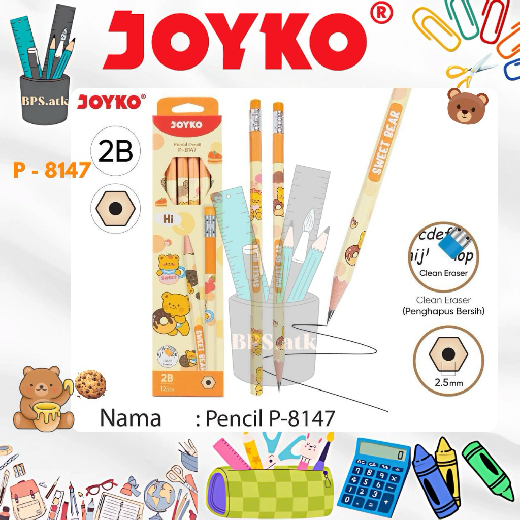 

(12pcs) Pencil / Pensil JOYKO P - 8147 2B Sweet Bear Pensil Anak Karakter