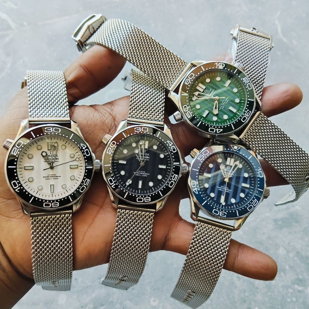 OmegaSeamaster* No Date Mesh, Jam Tangan Pria Automatic Ori Jpn