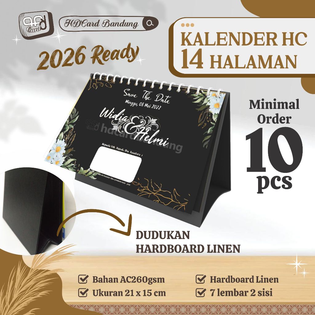 

[14 Halaman] Kalender Meja Hardboard 7 Lembar Cetak 2 Muka Kalender HC