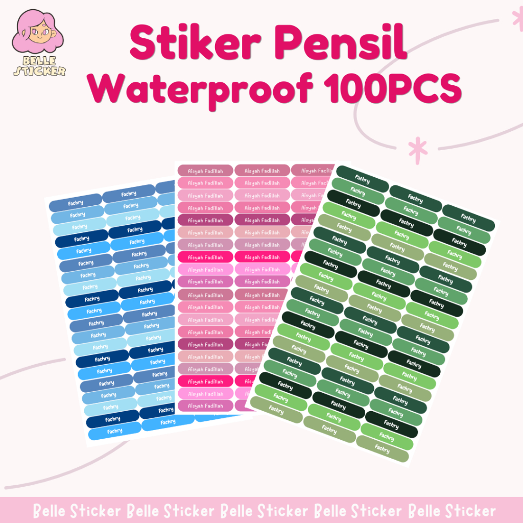 

Stiker Pensil Waterproof isi 100PCS Sticker Label Nama Bisa Custom Nama Label Lunch Box dan Tumblr
