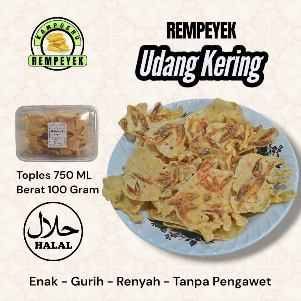 

Rempeyek udang kering Renyah gurih tanpa pengawet enak lezat - peyek udang kering 100 gram