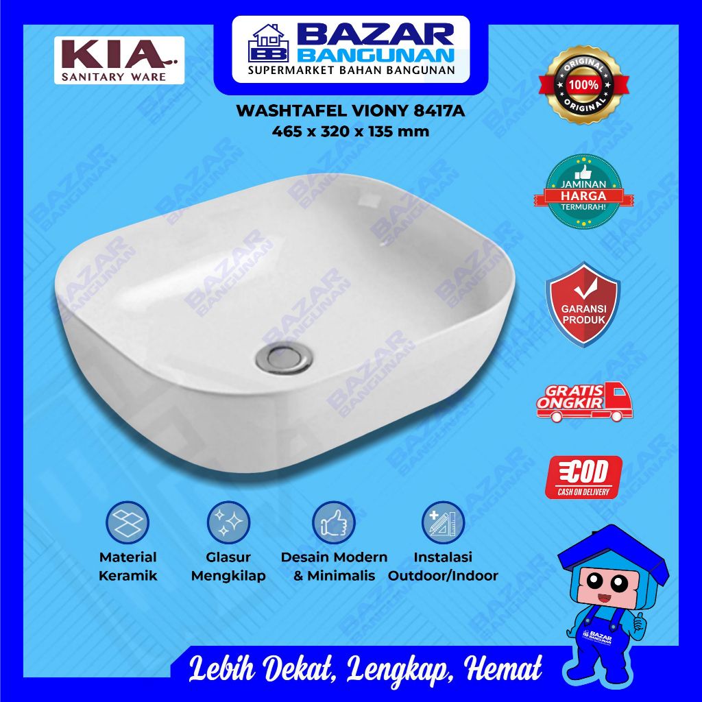 Kia - Washtafel Wastafel Wash Basin Bak Cuci Tangan Kamar Mandi Meja Viony 8417A Keramik