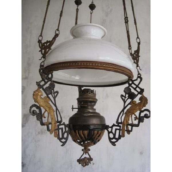 Antik art deco Lampu minyak kerek/katrol kuno Germany era kolonial