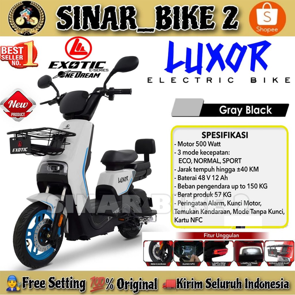Sepeda Listrik Electric E Bike EXOTIC LUXOR Disc Brake 500 Watt