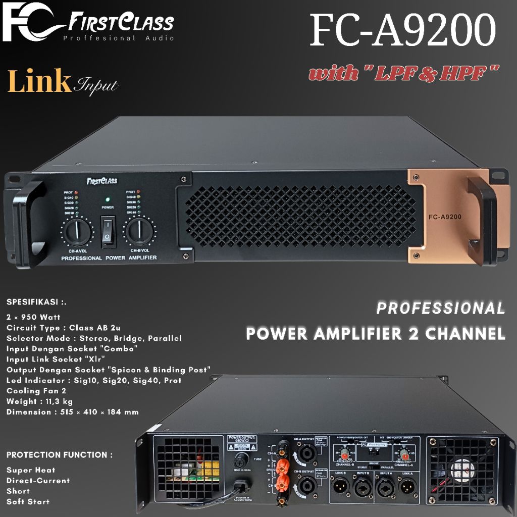 Professional Power Mixer 2 Channel With Crossover  Firstclass FC A9200 | Power Amplifier FCA 9200