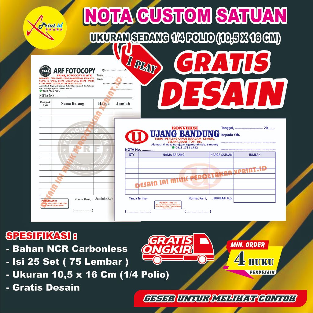 

Nota 1/4 Folio 3 ply nota custom request nama toko olshop sendiri free desain
