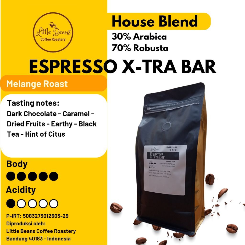 

Kopi house blend Espresso X-tra Bar 30%arabica 70%robusta 1kg/500gr/250gr biji/bubuk Kopi Susu