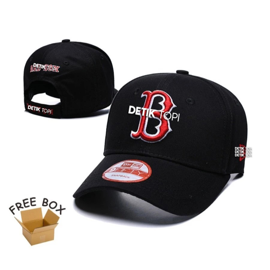 Topi Boston Red Sox Hitam Merah Black Red Velcro Baseball Cap