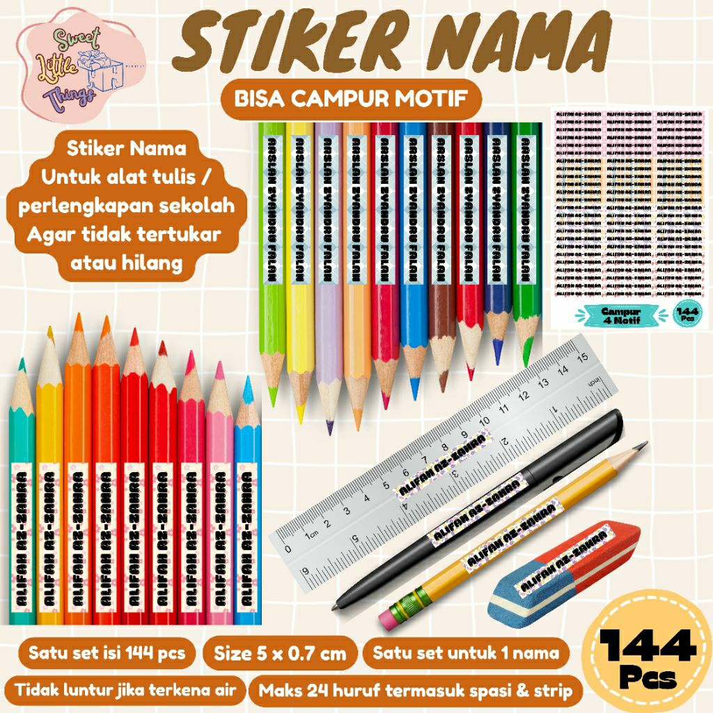 

STIKER NAMA CUSTOM . BISA CAMPUR MOTIF . DAPAT 144 PCS . ANTI AIR (TIDAK LUNTUR) VOL 2