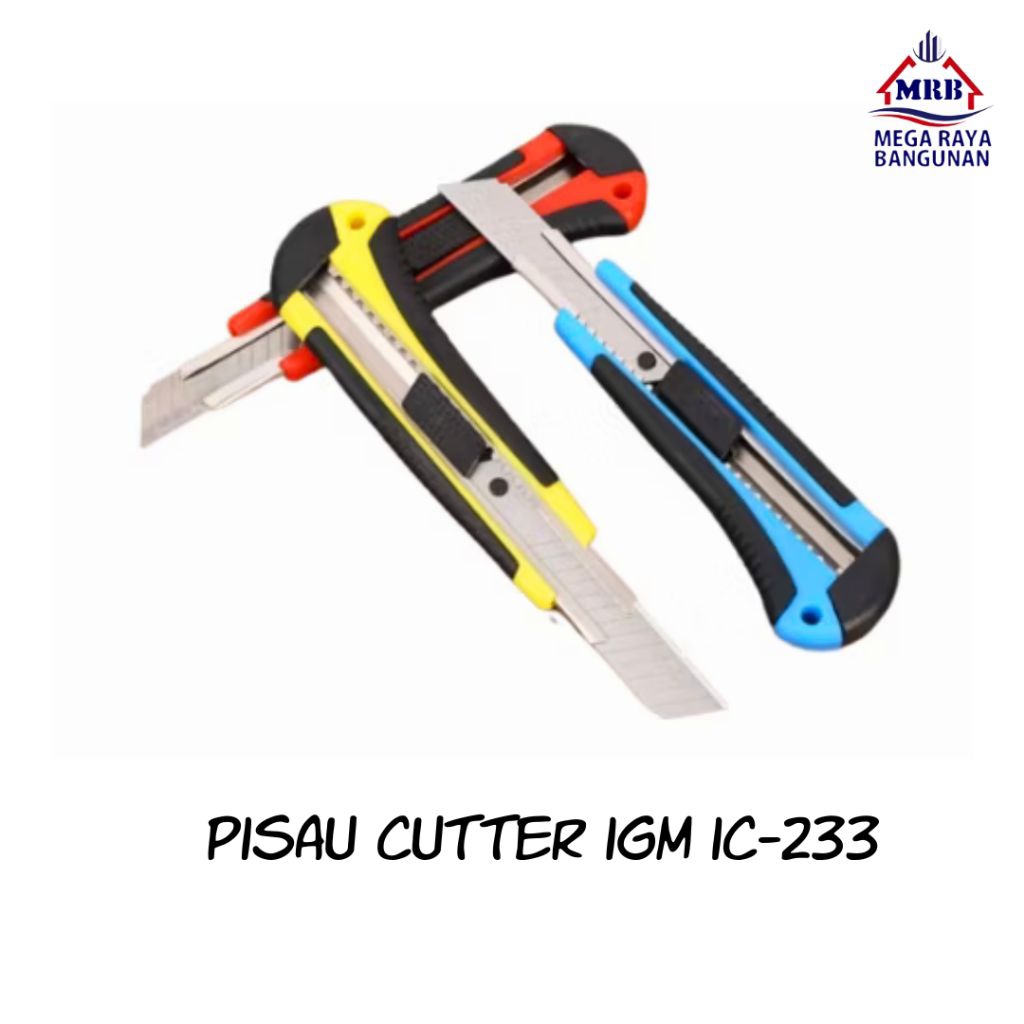 

warna random-Pisau Cutter IGM IC-233 Pemotong Kertas Kardus Universal Kuat Tahan Karat Harga Satuan Grosir Alat Plastik
