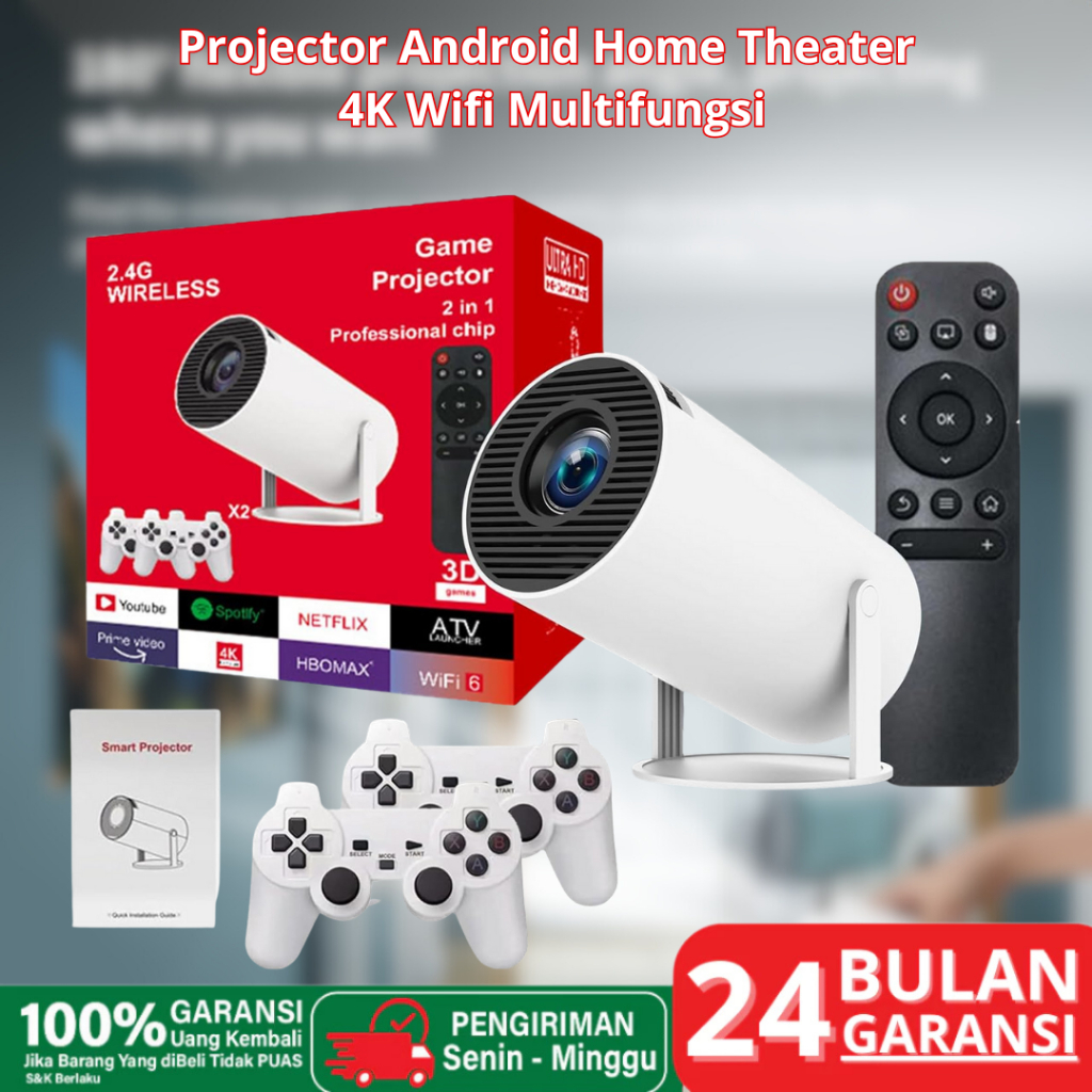 Proyektor Android Tv Gamepad Proyektor Smart Projector 4K Mirror Android PLUS GAMEPAD