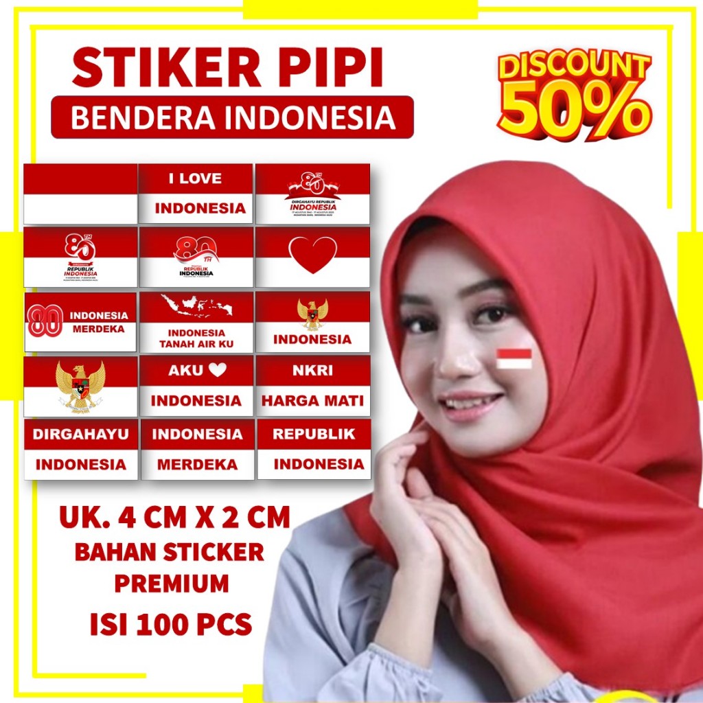 

Stiker Pipi Bendera Indonesia Premium Isi 100 PCs / Sticker Pipi Bendera Indonesia Murah / Stiker 17 Agustus