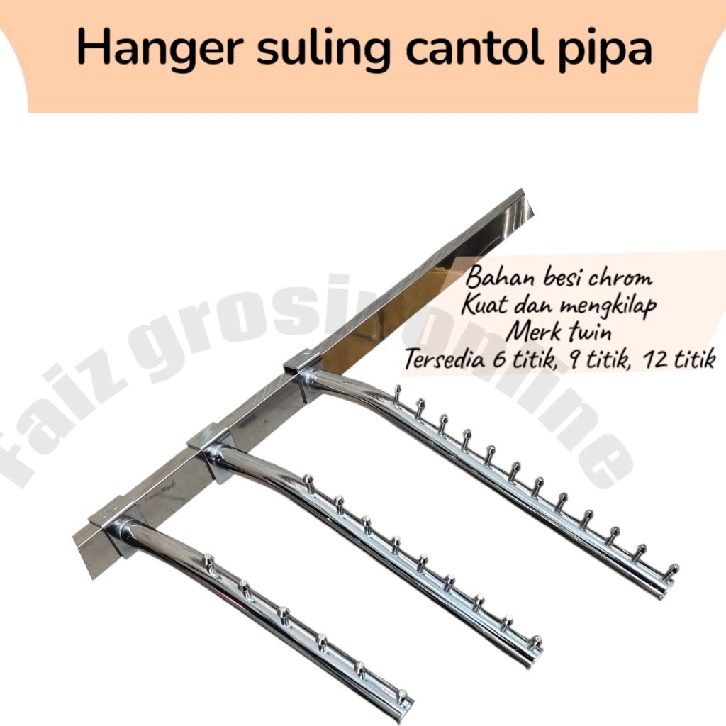 Hanger Suling Cantol Pipa petak besi twin tebal gantungan hanger