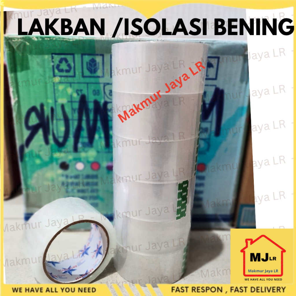 

( per SLOP isi 6 biji ) LAKBAN BENING TRANSPARANT PREMIUM Isolasi Selotip Melekat Kuat Adhesive Tape HIGH QUALITY Solasi Transparan Plakban Packing Bungkus Paket