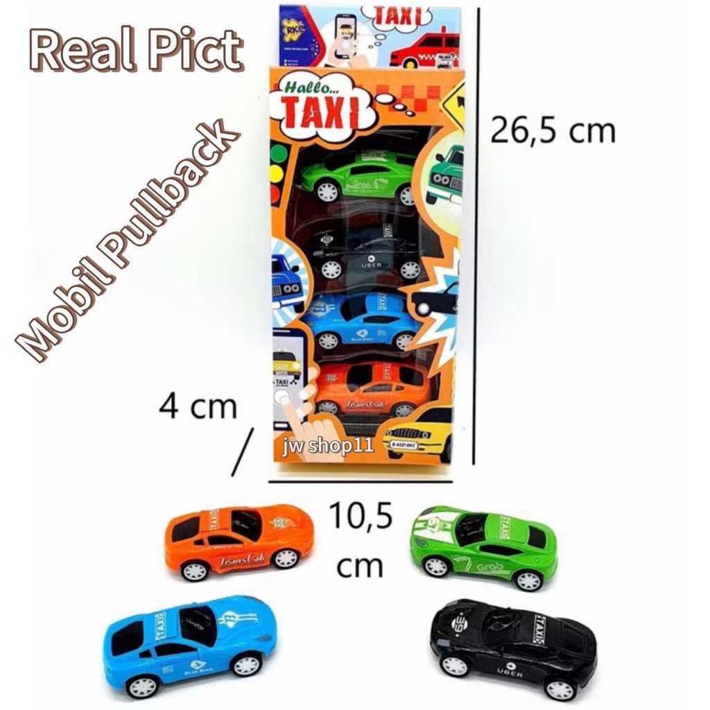 Mainan Mobil Pullback Mobil Taxi isi 4Pcs