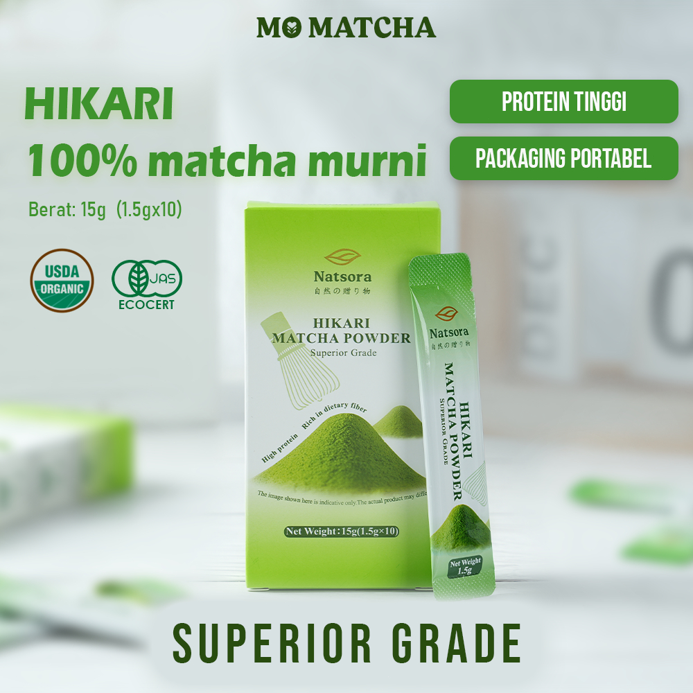 

Kemasan Box 15g - Upper Ceremonial Matcha Powder – Hikari Superior Grade – Matcha Bubuk Original Natsora – Pure Matcha Organik Gunung Tinggi – 10 x 1.5g Sachet