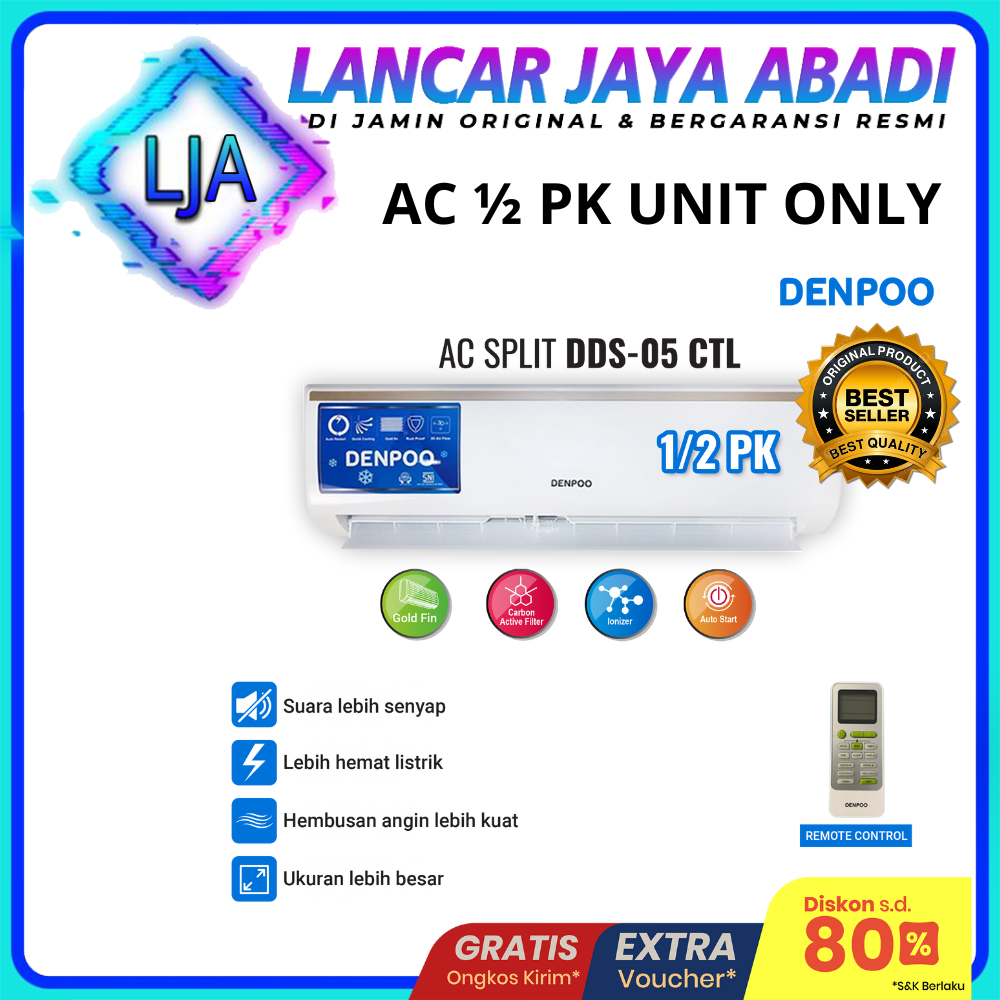 AC SPLIT PENDINGIN RUANGAN KAMAR DENPOO 1/2 PK dan 1 PK LOW WATT