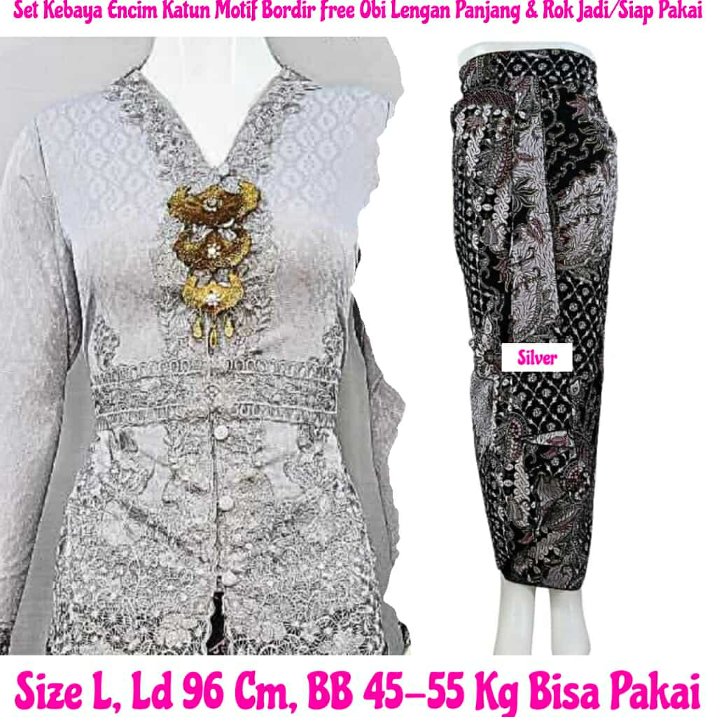 Kebaya Modern Medan Setelan Kebaya Encim Katun Motif Bordir Free Obi Lengan Panjang & Rok Kebaya Jad