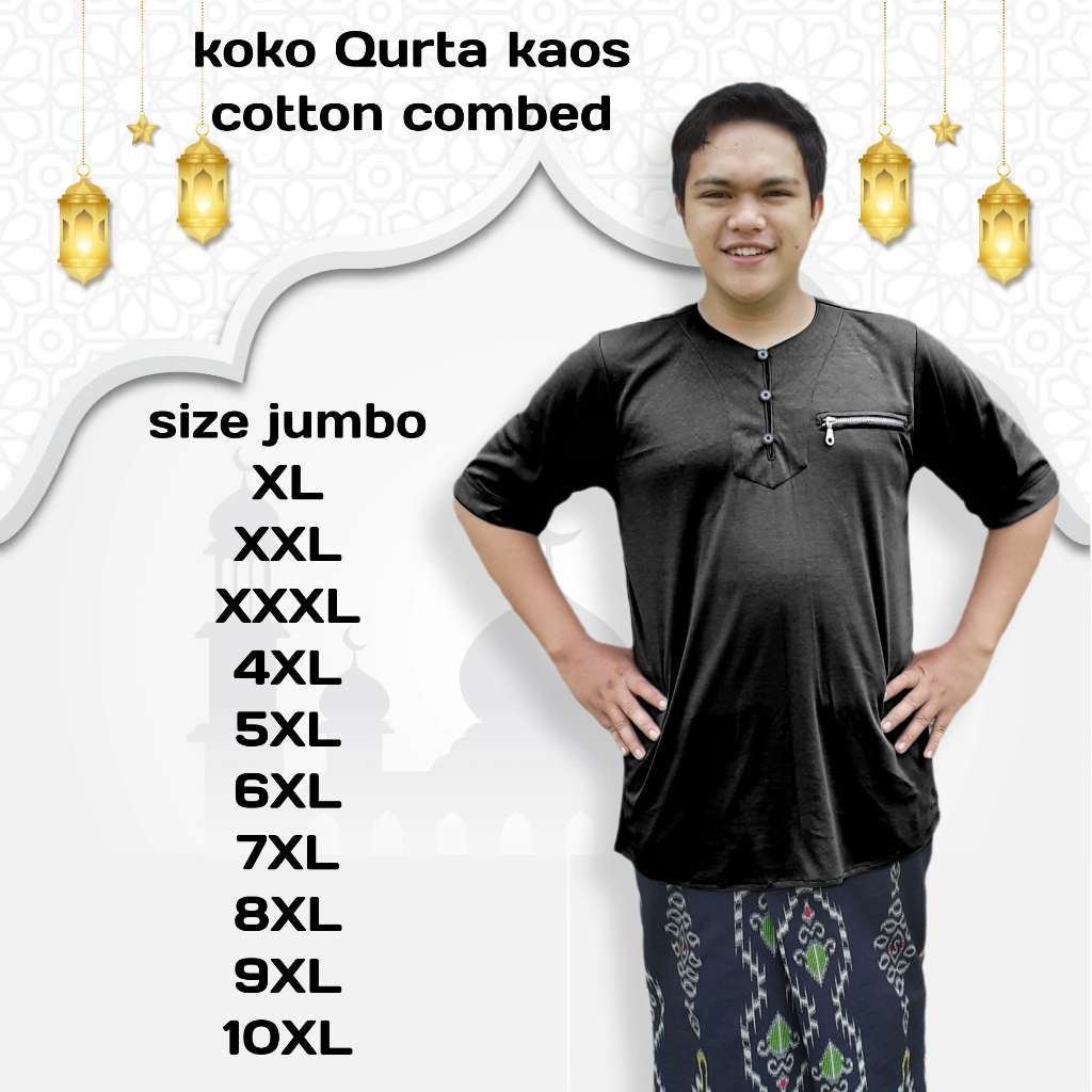 Baju Koko Pria Dewasa Kurta Pakistan Cotton Combed Size Jumbo Saku Resleting