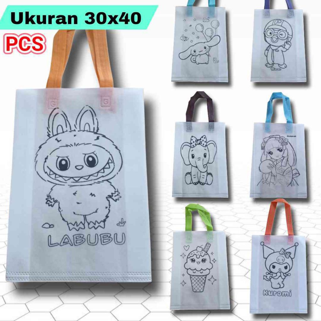 

(PCS) Tas Mewarnai Spunbond Uk 30x40x8 Karakter Pilihan Melukis Anak Anak