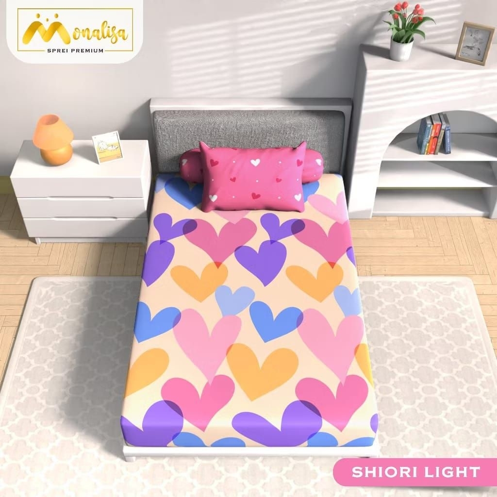 Monalisa sprei premium 90/100/120/160/180/200 tinggi 20 30cm motif   love hati warna warni rainbow u