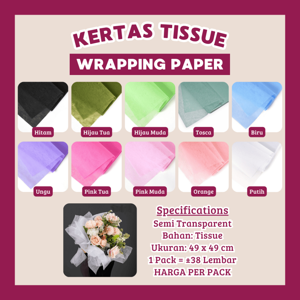 

[±38 LEMBAR] Kertas Tisu Buket Bunga Cotton Paper Flower Bouquet Wrapping Kertas Tissue Buket Murah