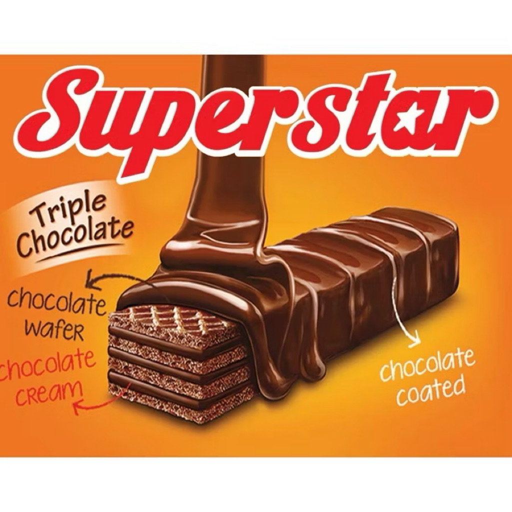 

Superstar wafer Triple Chocolate 1box isi 20pcs x 12,5gram wafer coklat