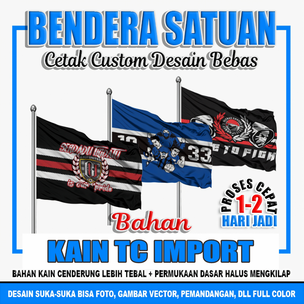 Termurah Cetak Bendera Custom Full Print Kain Tc Import