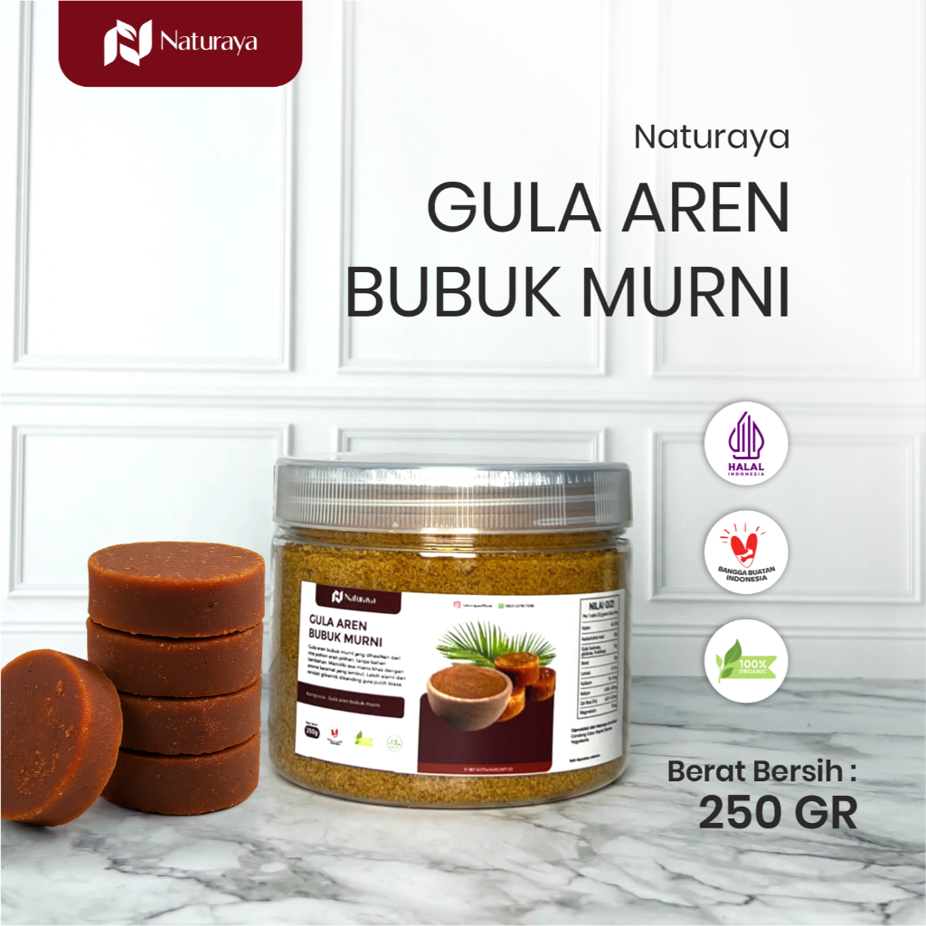 

Gula Aren Bubuk Murni 250GR Pemanis Alami & Rendah Kalori | Aman untuk Lambung & Diet | 100% Organik | PIRT & Halal