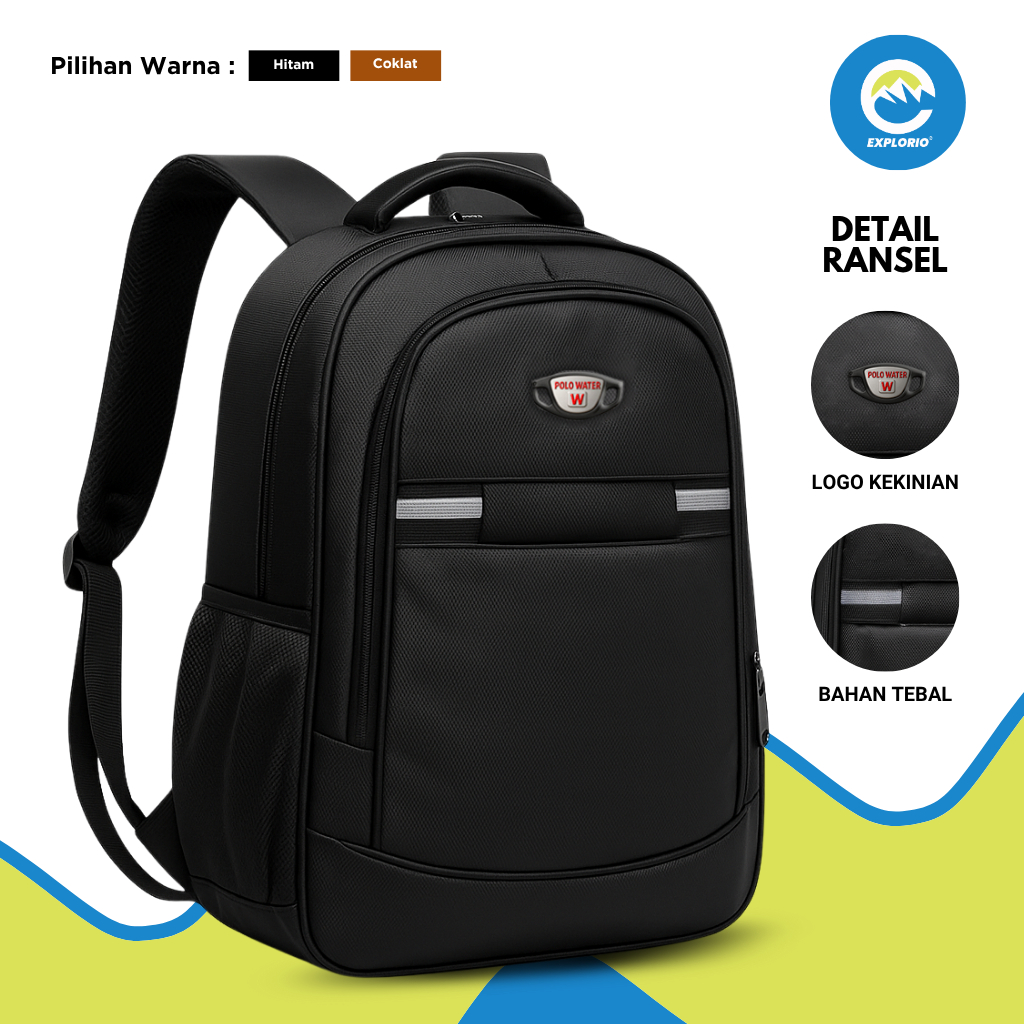 Explorio Tas Ransel Polo Water Hitam/Tas Ransel Pria Polo Original 100%/ Ransel Sekolah POLO Origina