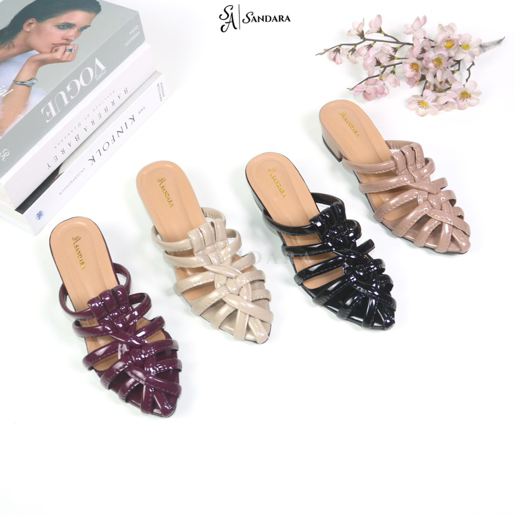 Sandara Sandal Heels Wanita Kokop Kronjo Hak 3 Cm Lancip