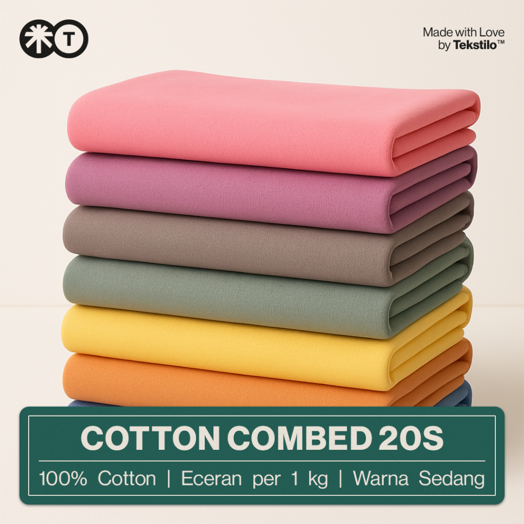 TEKSTILO Kain Cotton Combed 20s 1 kg Eceran – Bahan Kaos Katun Premium Kiloan -  Warna Sedang