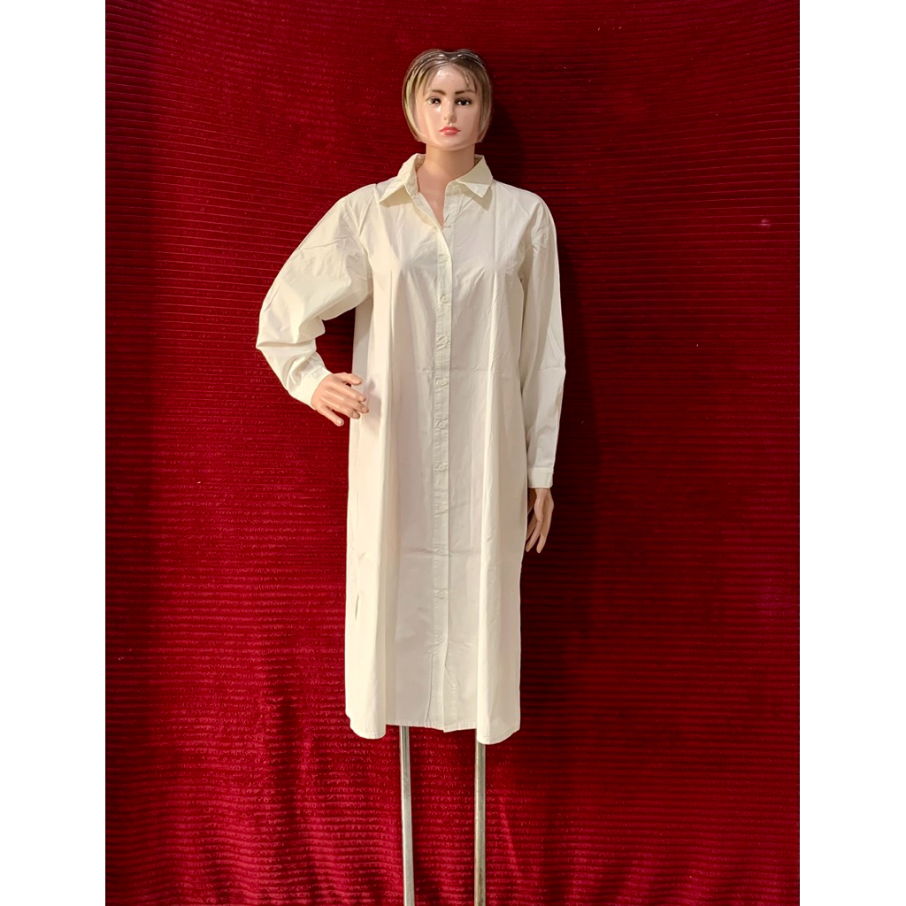 DRESS PUTIH TUNIK WANITA POLOS LENGAN PANJANG KANCING DEPAN KEKINIAN brand BNX