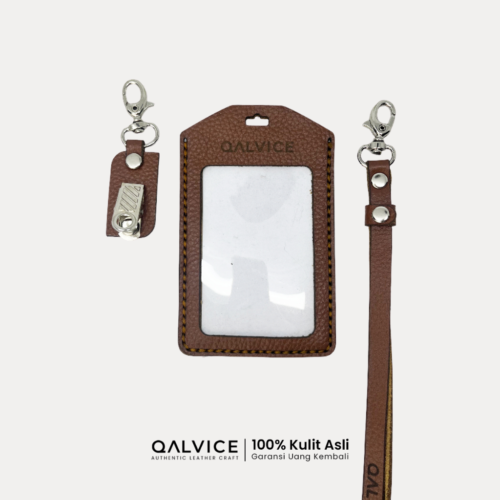 

QALVICE- ID Card Lanyard Name Tag 3 Lapis Standar Kulit Sapi Asli - Gratis Custom Desain Nama & Gambar
