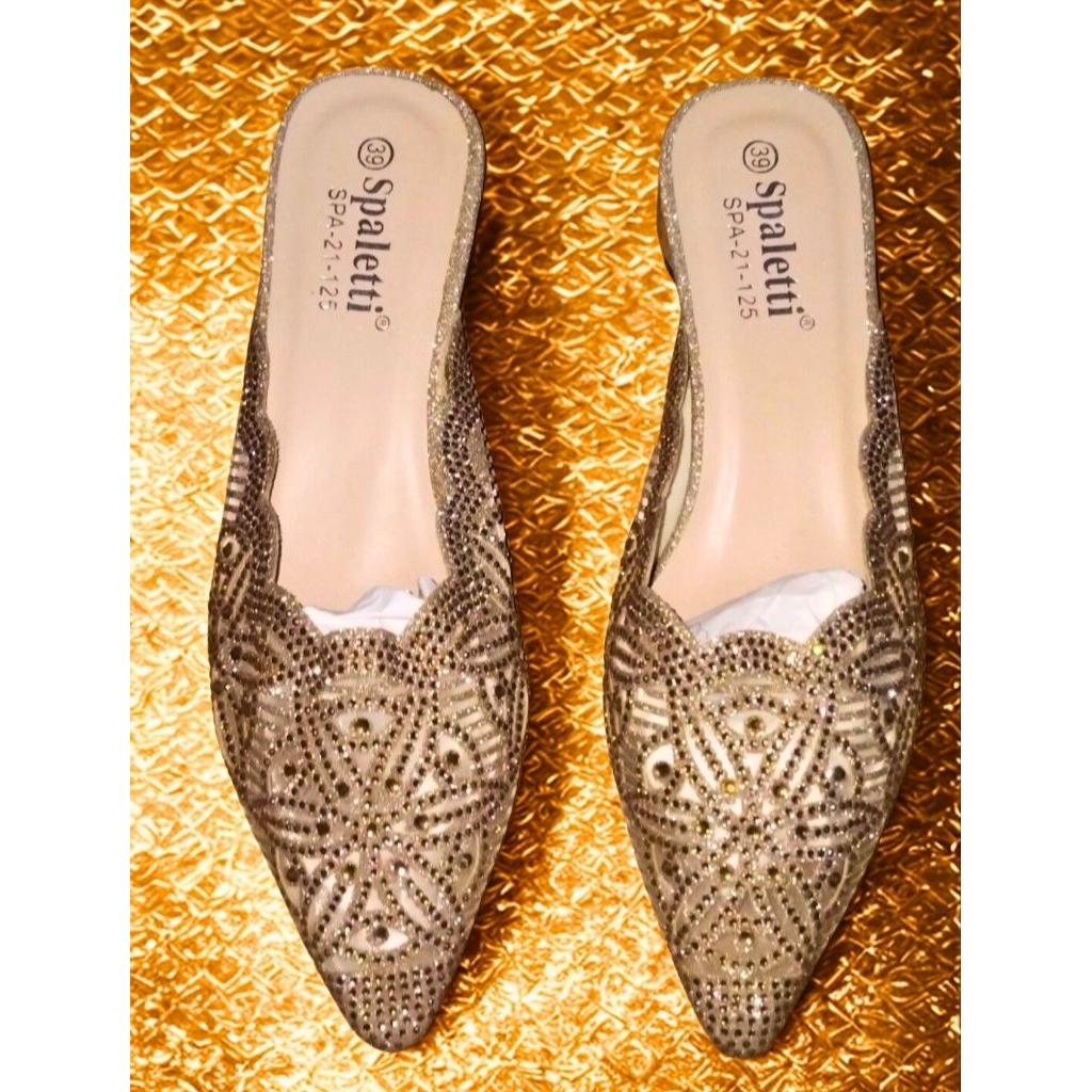 Sandal Selop Wanita Brukat Glitter Spaletti