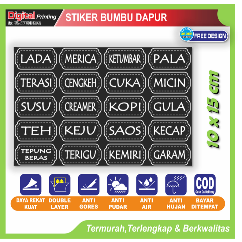

Stiker tulisan new bumbu dapur sticker nama bahan masak tempat bumbu box toples botol dapur dll