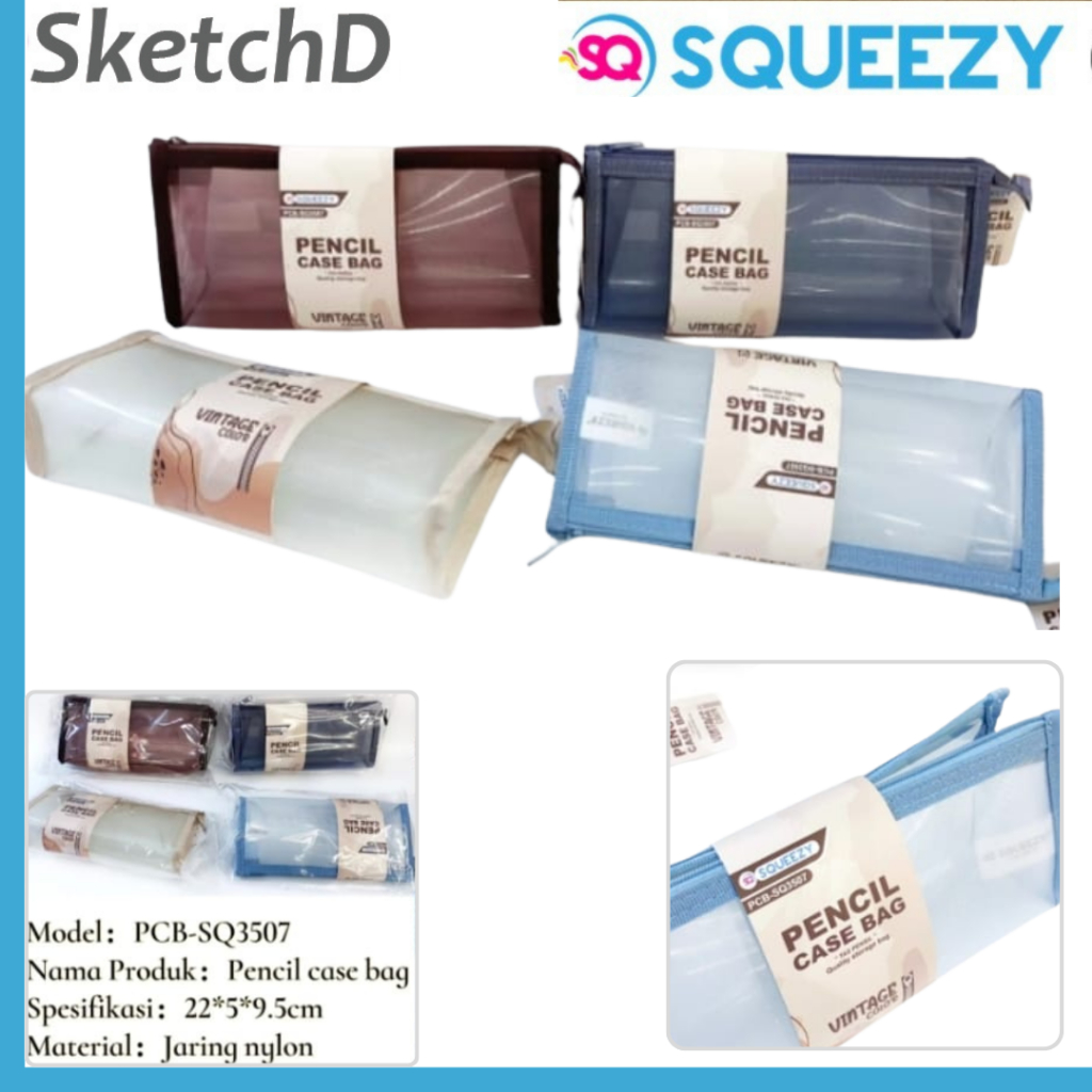 

Kotak Tempat pensil segitiga bahan kanvas nilon Squeezy 3507 Pencil Case Box Canvas