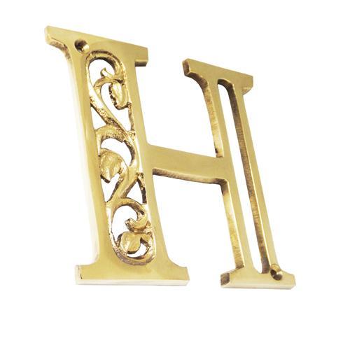 11cm Huruf Kuningan Daun Ukir Gebyok Pintu Jati Mahoni / Ornate Leaf - H