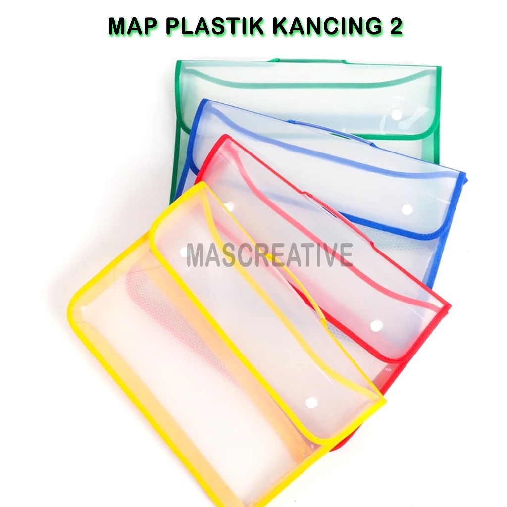 

School Bag / Jenia Map Plastik Kancing dengan Kantung Jaring di Belakang / Briefbag