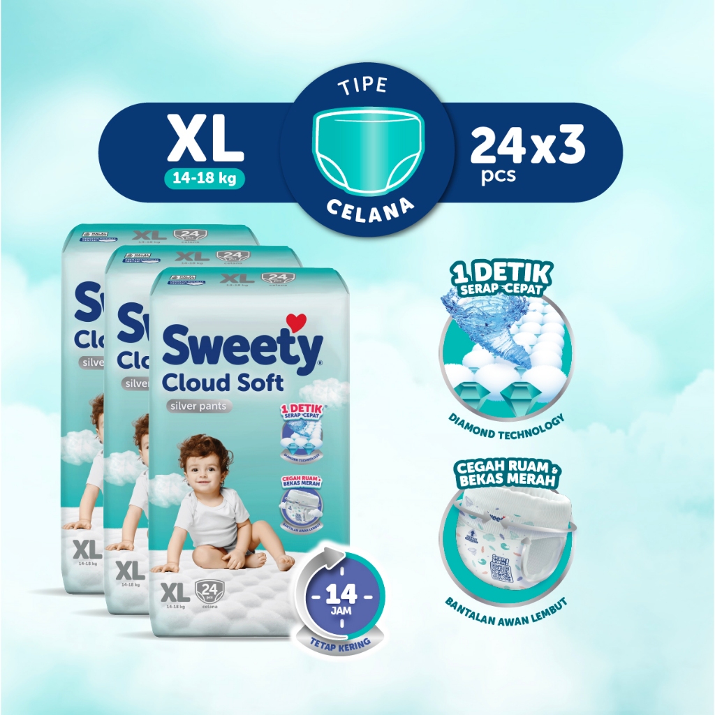 Sweety Silver Pants Cloud Soft XL 3 x 24s Popok Celana Baby Diapers