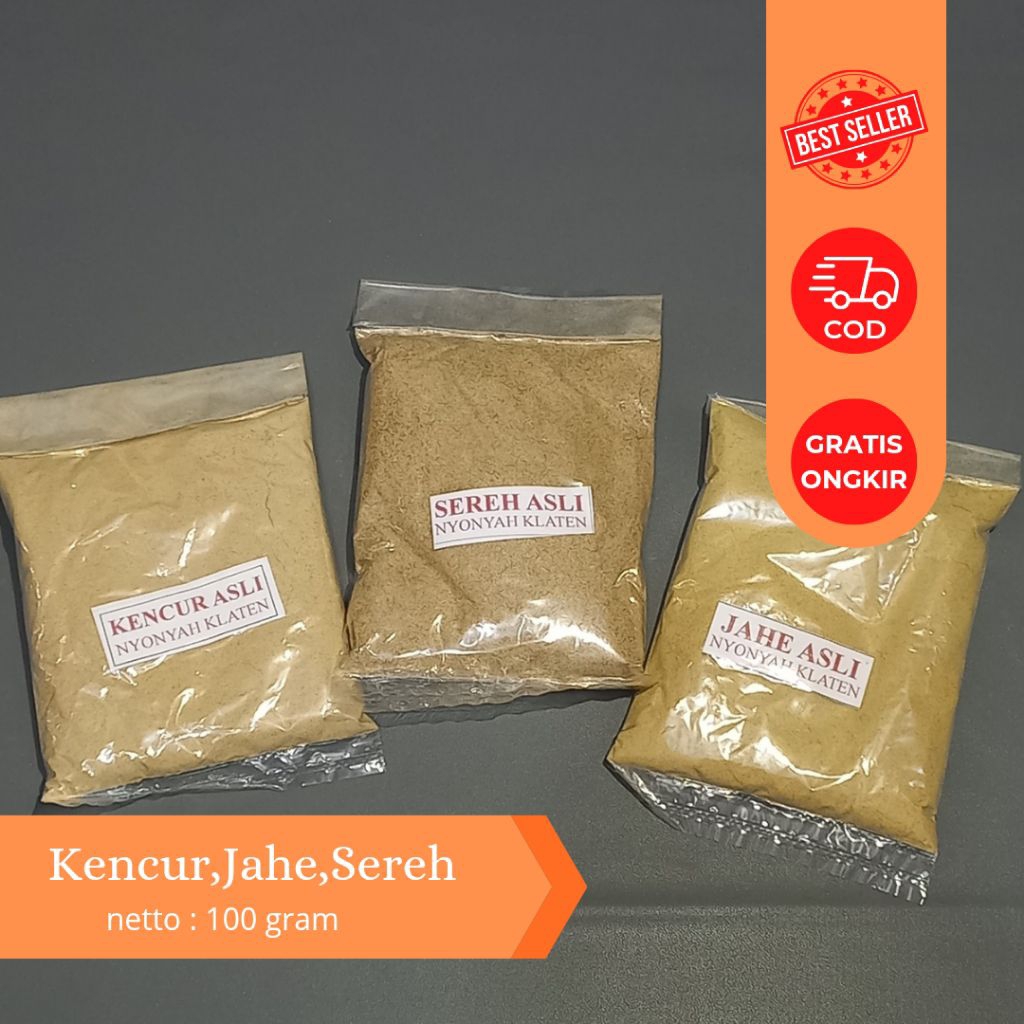 

JAMU BUBUK KENCUR/JAHE/SEREH MURNI TANPA GULA KEMASAN 100 GRAM