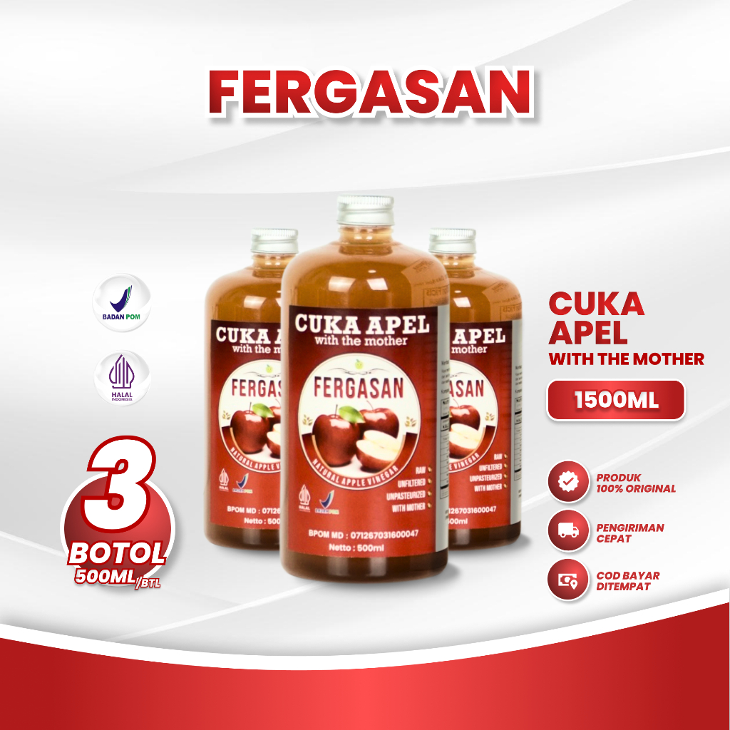 

Cuka Apel Fergasan 100% Organik Dan Original 500 ml Paket 3 Pcs / Cuka Apel Original untuk Kesehatan